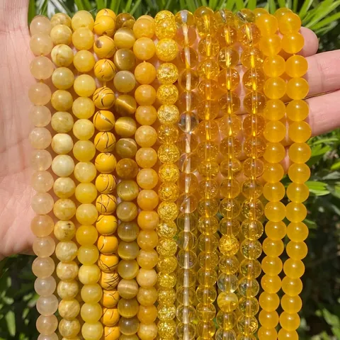 Yellow Series Natural Stone Round Loose Beads For DIY Jewelry Making Bracelet Necklace Handmade Craft Accessories