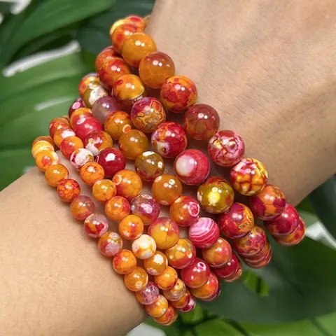 Natural Orange Red Dragon Vein Fire Agate Round Beads For Jewelry Making DIY Handmade Leopard Pattern Beads