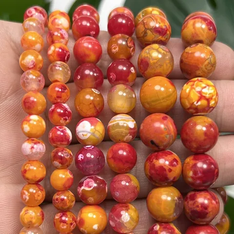 Natural Orange Red Dragon Vein Fire Agate Round Beads For Jewelry Making DIY Handmade Leopard Pattern Beads