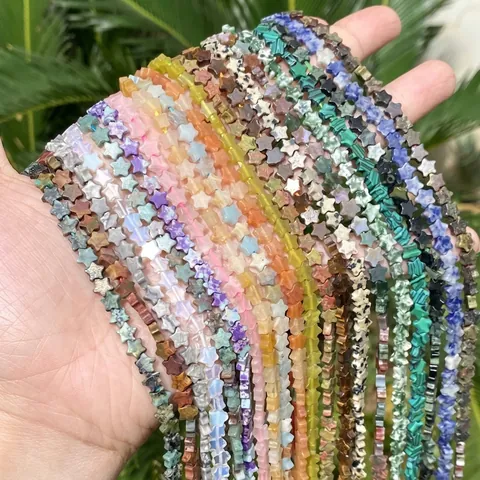 6mm Natural Stone Star Loose Beads For DIY Jewelry Making Accessories 15 Inch Strand Mixed Stone Five-Pointed Star Spacer Beads