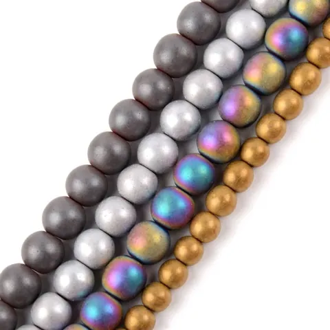 Frosted Electroplated Hematite Beads Round Colorful Loose Beads Matte Gold Silver Stone Beads for DIY Jewelry Making Necklace Bracelet