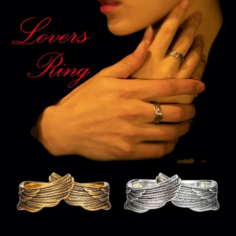 Vintage Angel Wings Open Adjustable Ring Creative Punk Feather Copper Couple Rings Antique Gold Silver Jewelry Gift For Women Men