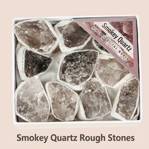 Natural Smokey Quartz Raw Stones Mineral Specimen In Small Gift Box Irregular Natural Brown Crystal Stones Home Office Decor