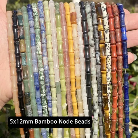 Natural Stone Bamboo Shape Tube Beads For DIY Jewelry Making Bracelet Necklace Agate Tiger Eye Obsidian Lapis Lazuli Beads