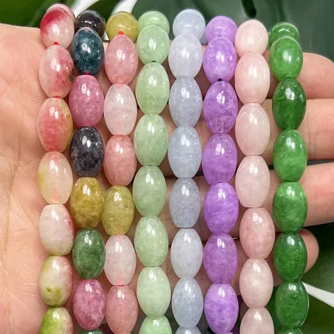 Multi-Color Chalcedony Rice-Shaped Beads Polished Oval Gemstone Spacer Beads For DIY Bracelet Necklace Jewelry Making Handmade Materials