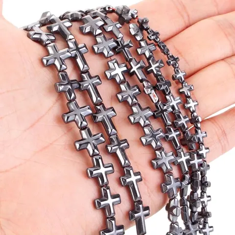 Natural Faceted Hematite Cross Beads Metallic Black Loose Stone Beads For DIY Jewelry Making Necklaces Bracelets Strand