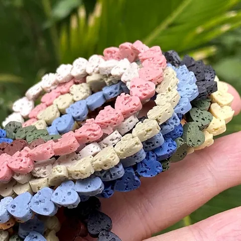 Natural Heart Colorful Lava Stone Volcanic Rock Loose Beads For DIY Jewelry Making Handmade Bracelet Necklace Supplies