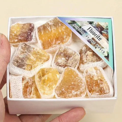 Natürliche Rohe Gelbe Fluorit Mineral Erz Proben Geschenkbox Unregelmäßige Kristall Stein Haus Büro Desktop Dekor Sammlung
