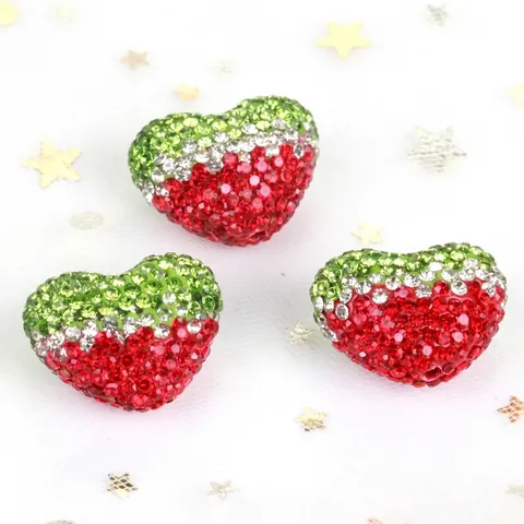 Gradient Shamballa Heart Polymer Clay Beads Pave Rhinestone Loose Spacer Beads For Jewelry Making Phone Chain Accessories