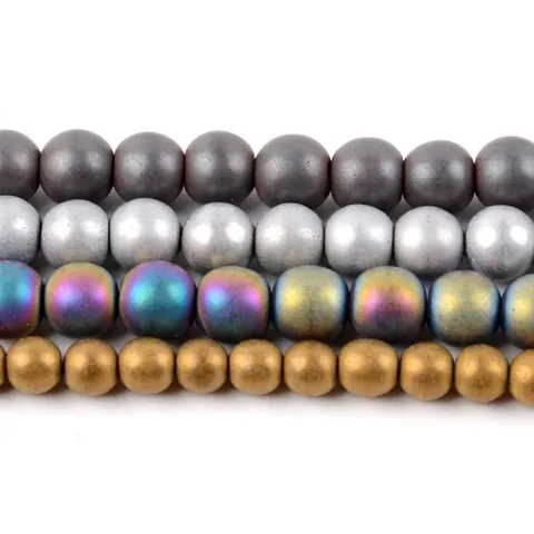 Frosted Electroplated Hematite Beads Round Colorful Loose Beads Matte Gold Silver Stone Beads for DIY Jewelry Making Necklace Bracelet