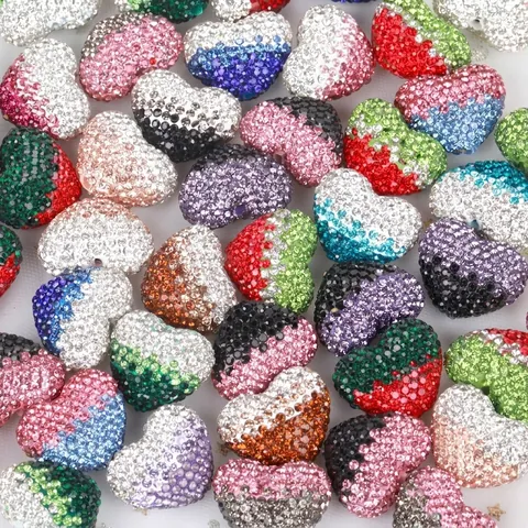Gradient Shamballa Heart Polymer Clay Beads Pave Rhinestone Loose Spacer Beads For Jewelry Making Phone Chain Accessories