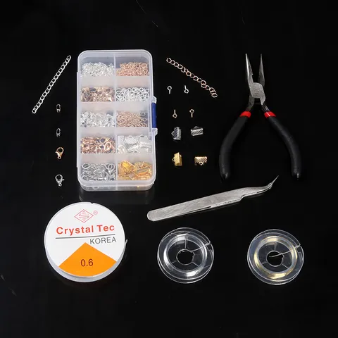 DIY Jewelry Making Kit Metal Earring Necklace Accessory Material Set With Tools Pliers Tweezers Jewelry Findings Material Bag
