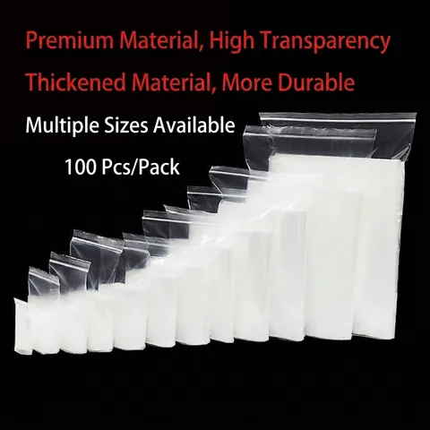 Transparent PE Plastic Self Sealing Bags Clear Ziplock Packaging Bags For Food Daily Essentials Jewelry Storage Reusable Sealing Bags
