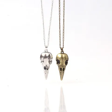 Punk Gothic 3D Metall Krähenschädel Anhänger Halskette Halloween Schmuck Retro Legierung Vogel Skelett Dunkler Stil Halsketten
