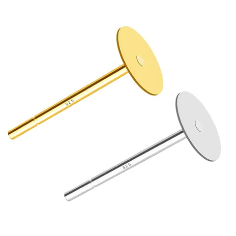 Gold Silver Plated Copper Flat Pad Earring Post Stud Base Tray 925 Silver Post DIY Jewelry Findings Accessory