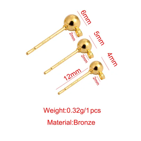 Copper DIY Earring Post Findings 18K Gold Plated Ball Head Flat Base Blanks With Loop For Pearl Earring Handmade Making