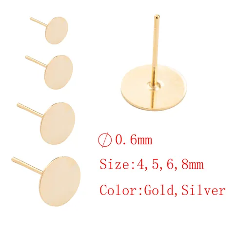 Copper 18K Gold Plated Earring Post Flat Pad Pearl Base DIY Handmade Earring Findings With 925 Sterling Silver Earring Post