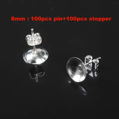 Iron Electroplated DIY Earring Stud Bowl Pins With Butterfly Backs For Pearl Setting Jewelry Findings