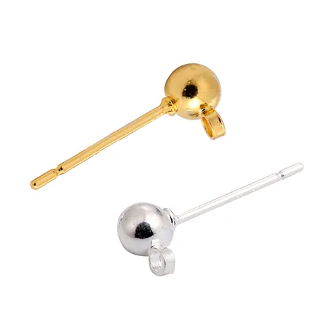 DIY Round Ball Stud Earrings with Loop Smooth Bead Earring Posts Iron Ear Pins Handcrafted Jewelry Making Components Findings