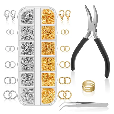 DIY Jewelry Making Kit Alloy Lobster Clasps Open Jump Rings With Bent Nose Pliers Tweezers For Necklace Bracelet Jewelry Repair