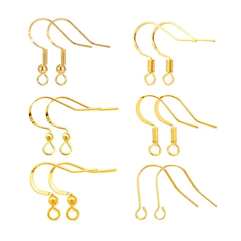 French Earring Hooks For DIY Jewelry Making 18K Gold Silver Plated Copper Ear Wires Ball Coil Design Findings Components