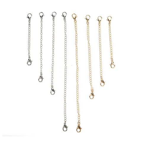 DIY Jewelry Extension Chain Set Zinc Alloy Lobster Clasp Tail Chains Heart Pendant For Necklace Bracelet Gold Silver Plated Jewelry Making Findings