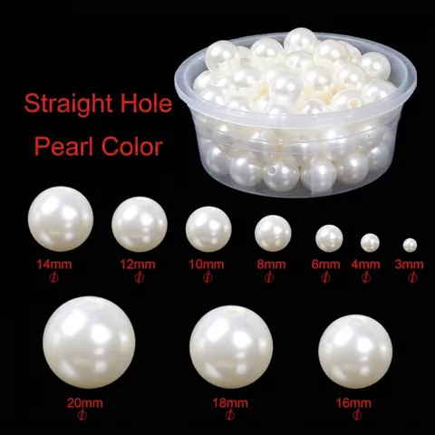 Round Artificial Pearl ABS Plastic Beads Double Hole Loose Beads For DIY Jewelry Making Phone Case Handmade Accessories