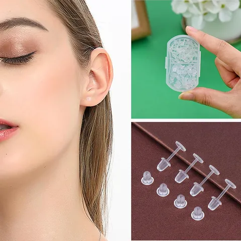 Transparent Plastic Earring Posts and Backs Set for DIY Jewelry Making Eco-Friendly Anti-Allergy Flat Pad Studs Stoppers