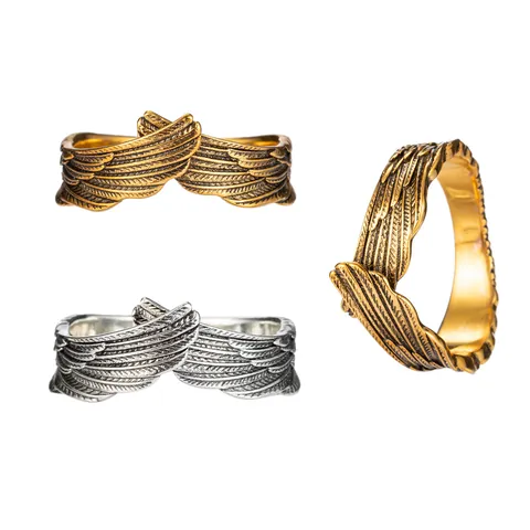 Vintage Angel Wings Open Adjustable Ring Creative Punk Feather Copper Couple Rings Antique Gold Silver Jewelry Gift For Women Men