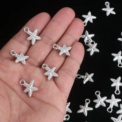 Silver CCB Plastic Pendants For DIY Jewelry Making Cross Starfish Skull Anchor Rudder Key Shapes Hanging Charms For Necklace Bracelet DIY Crafts