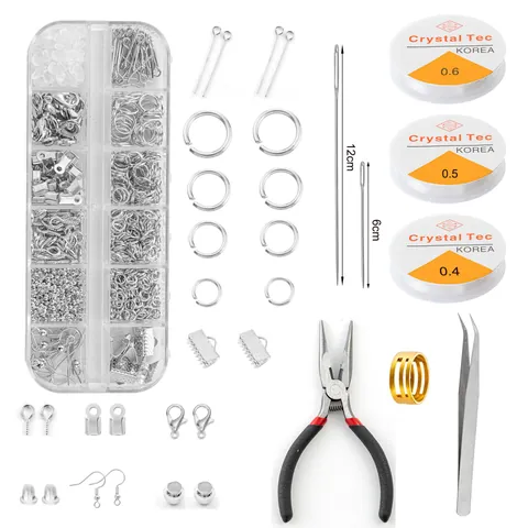 Professional DIY Jewelry Making Findings Kit Multi-Grid Storage Box Tool Set Earring Hooks Lobster Clasps Jump Rings Craft