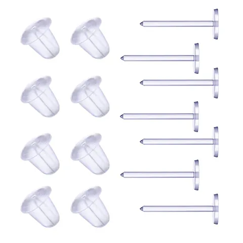 Transparent Plastic Earring Posts and Backs Set for DIY Jewelry Making Eco-Friendly Anti-Allergy Flat Pad Studs Stoppers