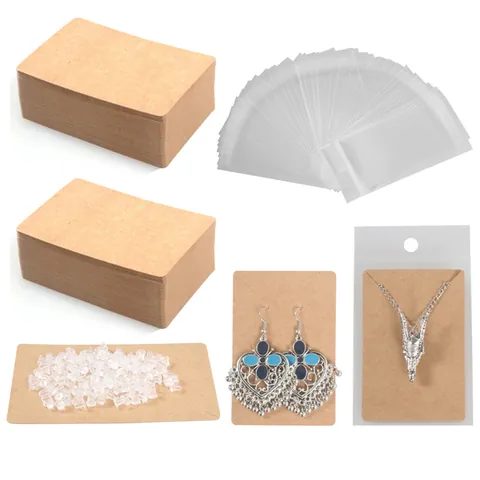 Kraft Paper Jewelry Display Cards With Transparent OPP Bags And Earring Backs For Necklace Earring Packaging Supplies DIY Accessories