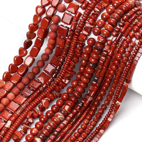 Natural Red Jasper Stone Beads Round Square Heart Abacus Shape Loose Beads DIY Spacer Beads Handmade Jewelry Findings Accessories