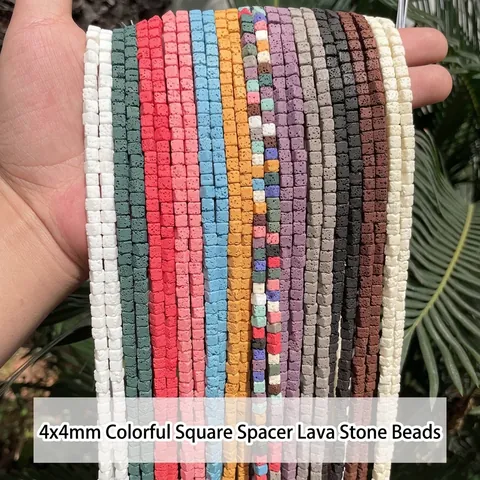 Colorful Square Lava Stone Beads Natural Volcanic Rock Spacer Beads For DIY Jewelry Making Handmade Bracelet Necklace Accessories