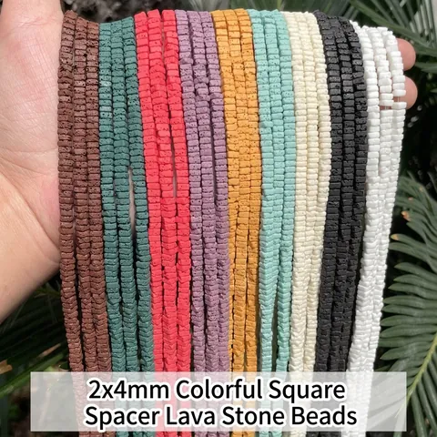 Natürliche Lavasteinperlen 2x4mm Quadratische Scheibe Mehrfarbig Vulkanische Distanzperlen Für DIY Schmuckherstellung Armband Handwerk