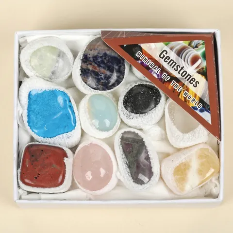 Natürliche Polierte Steine Geschenkbox Set Sortierte Mischfarbe Trommelsteine Rohmineralien Ornamente Für Home Dekor Sammlung