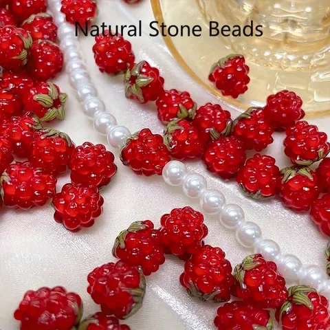 Handmade Lampwork Glass Red Berry Beads Mulberry Shape Loose Beads For DIY Jewelry Making Handcrafted Raspberry Charms