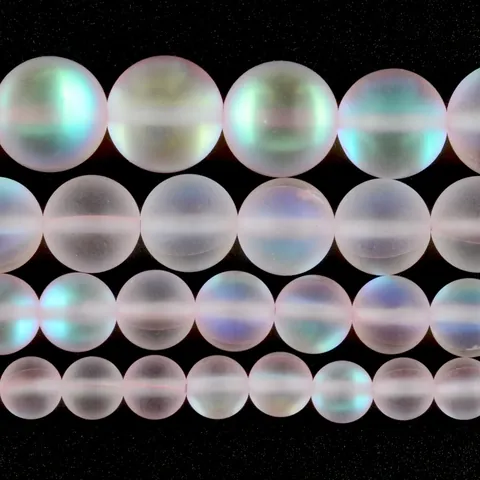 Frosted Pink Flash Stone Round Loose Beads Synthetic Moonstone Aurora Beads For Handmade DIY Jewelry Making Accessories