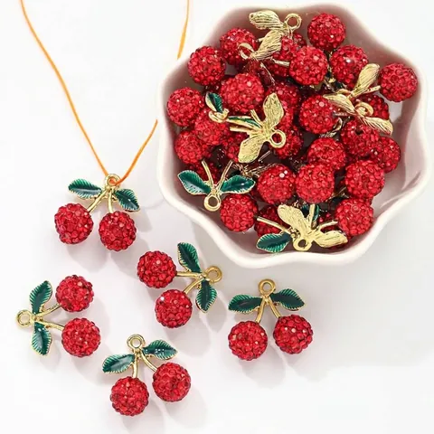 Handgefertigte Rote Strass Polymer Ton Kirschförmige Anhänger Für DIY Schmuckherstellung Halsketten Armbänder Ohrringe Zubehör Damen Geschenk