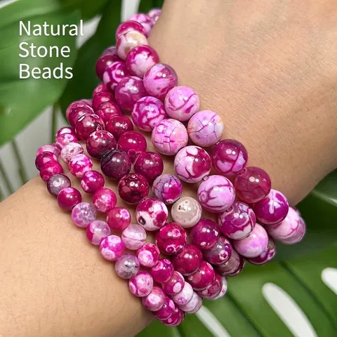Rose Red Fire Agate Beads Natural Stone Dragon Vein Tiger Skin Round Beads For DIY Jewelry Making Necklaces Bracelets Accessories