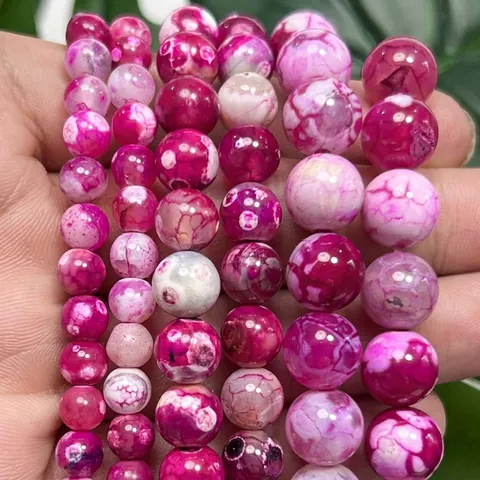 Rose Red Fire Agate Beads Natural Stone Dragon Vein Tiger Skin Round Beads For DIY Jewelry Making Necklaces Bracelets Accessories