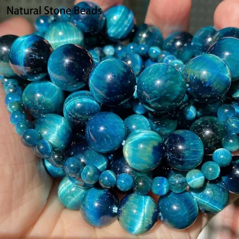 Natural Royal Blue Tiger's Eye Round Loose Beads Polished Gemstone Beads For DIY Jewelry Making Bracelet Necklace Components
