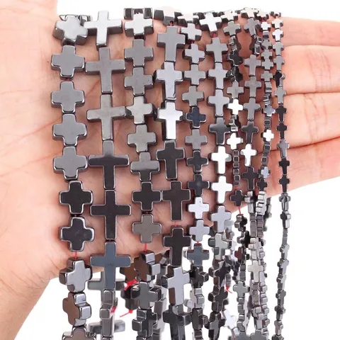 Natural Black Hematite Cross Beads For DIY Jewelry Making Polished Cross Shaped Loose Beads Religious Strands For Necklaces Bracelets Accessories