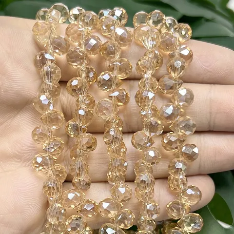 Amber Faceted Water Drop Strawberry Crystal Beads Side Drilled Artificial Glass Loose Beads For Jewelry Making DIY Accessories