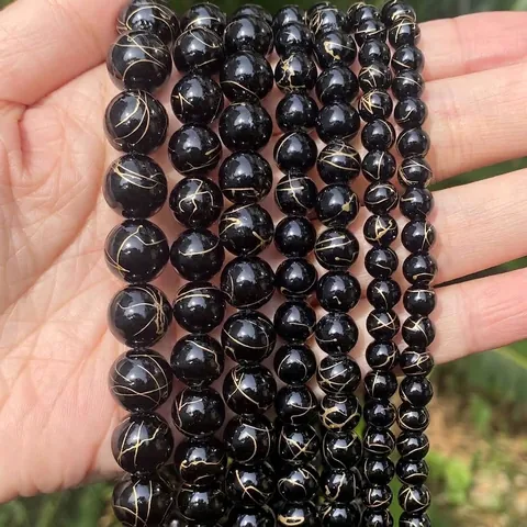 Zwart Goud Wit Zijde Agaat Ronde Kralen Natuursteen Losse Kralen Voor DIY Sieraden Maken Armband Ketting Accessoires