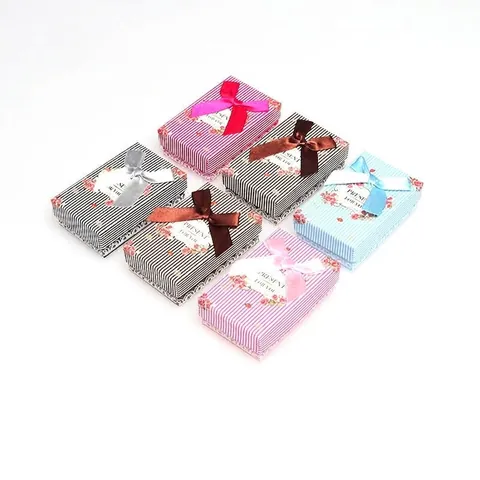 Rectangular Cardboard Jewelry Gift Box With Bow Ribbon Lid And Base Storage Case For Necklace Ring Earring Packaging Random Color