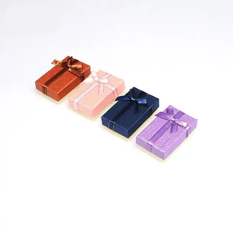 Rectangular Cardboard Jewelry Gift Box With Bow Ribbon Lid And Base Storage Case For Necklace Ring Earring Packaging Random Color