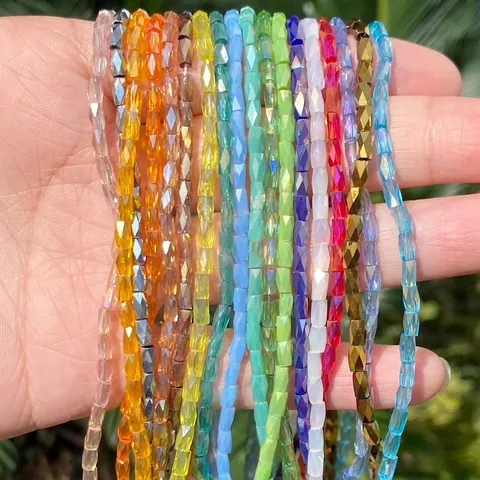 Faceted Glass Beads Cylindrical Shape Artificial Crystal Loose Strand For Jewelry Making DIY Bracelet Earring Craft Accessory