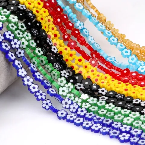 Retro Millefiori Plum Flower Glass Loose Beads Floral Lampwork Spacer Beads For DIY Jewelry Making Necklace Bracelet Accessories